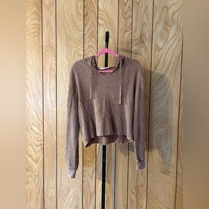 Cropped Waffle Knit Hoodie Sweatshirt